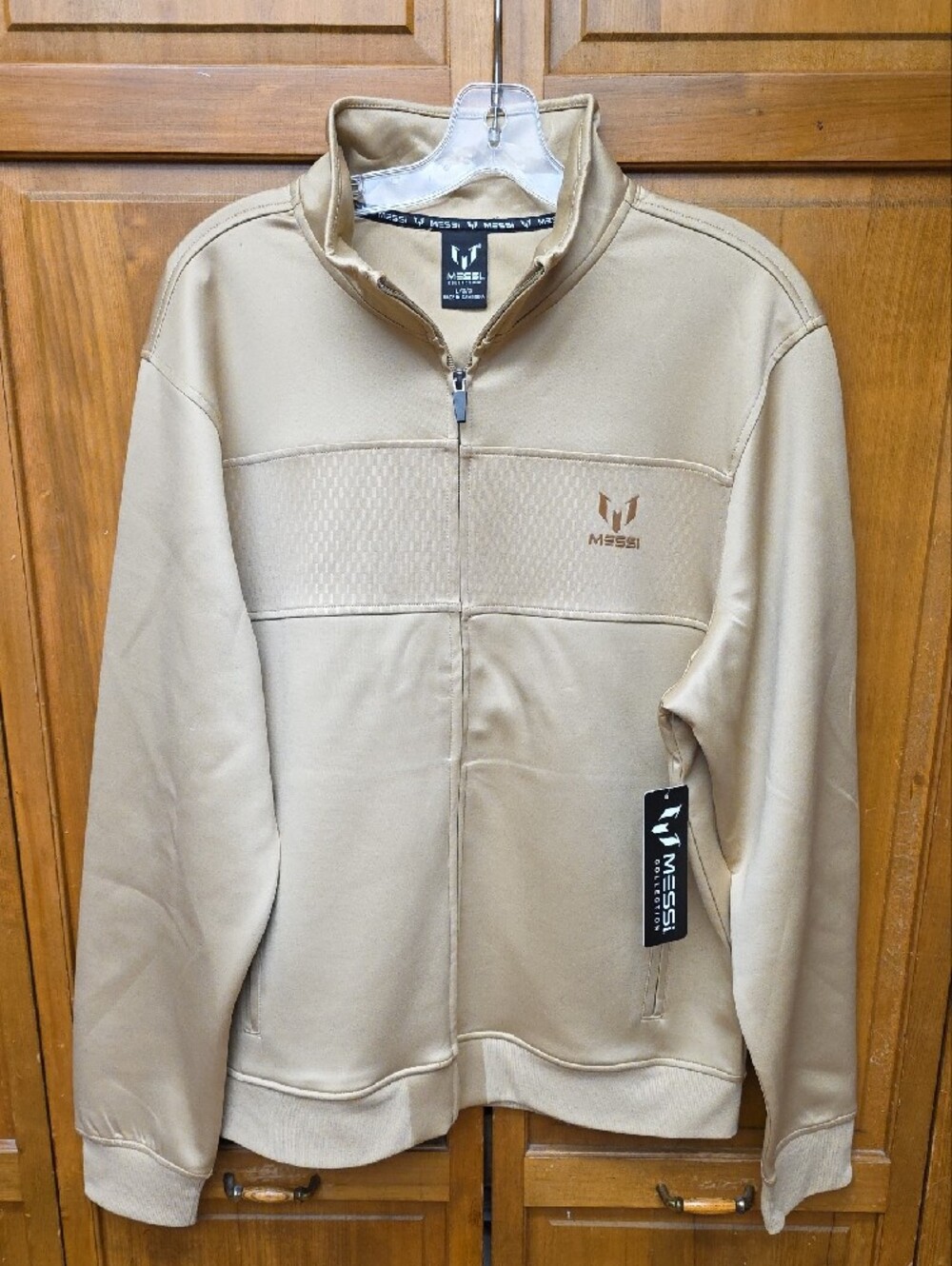NEW Messi Collection Men's Zip-Up Track Jacket Khaki Tan Size Large